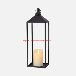 Luxury Modern Black Metal Lantern With Clear Glass Panels <b>Tall</b> Decorative <b>Candle</b> <b>Holder</b> For Indoor Outdoor Garden Home Decor - Product Image 2