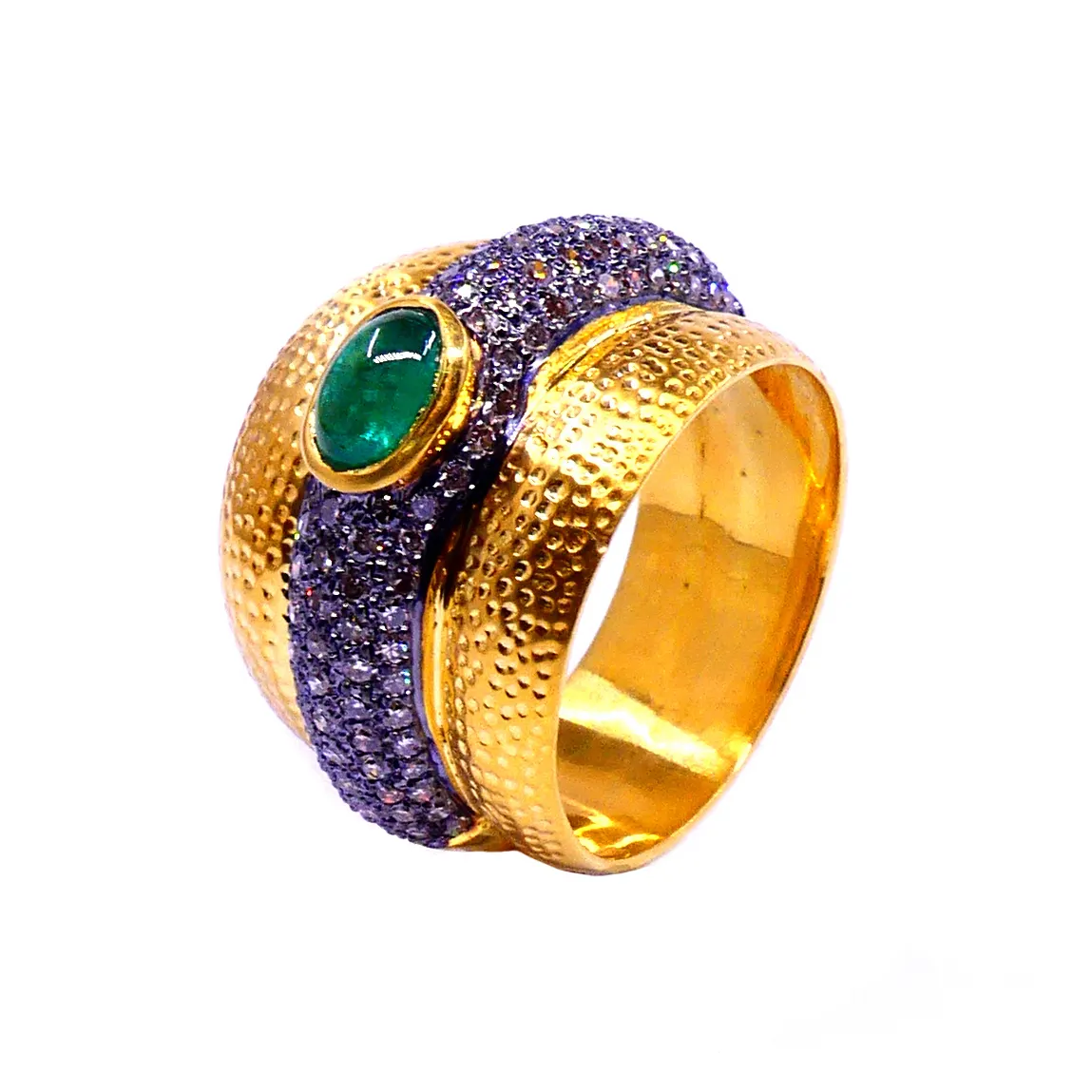 Disesuaikan 14K Kuning Emas Zamrud Berlian Buatan Tangan Pertunangan Unik Trendi Elegan Perhiasan Band Cincin