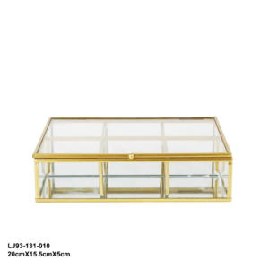 กล่องเครื่องประดับแก้วสีทองหรูหราทันสมัยแบบชาวยุโรปกล่องเครื่องประดับเล็กๆที่มีรูปทรงและโลโก้กรอบโลหะเงางามสำหรับผู้หญิงที่เก็บของตกแต่ง - Product Image 5