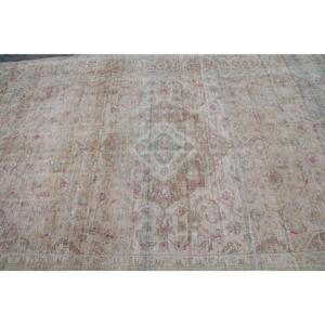 พรมวินเทจขนาด 6.46x9.6 ฟุต พรมตุรกีขนาดใหญ่ พรมลายดอกไม้สีเบจชมพู - Product Image 4