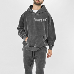 Personalizado de alta calidad lavado ácido 100% algodón estilo Vintage chándal XXL lavado con piedra Jogger conjunto con capucha invierno Logo Plus venta al por mayor - Product Image 5