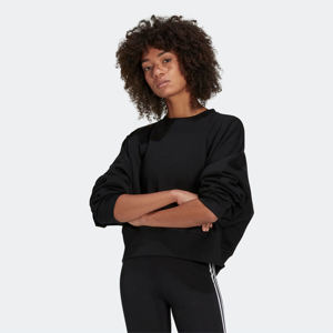 Relaxed Fit Ribbed Crewneck 70% Cotton 30% Recycled Polyester Fleece Ribbed Cuffs and Hem Midnight <b>Black</b> Crop <b>Sweatshirt</b> - Product Image 1