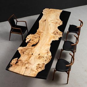 Mesa de Comedor Rectangular de Resina Epoxi Hecha a Mano de Lujo con Diseño Moderno, Superficie de Resina Impermeable en Tonos Cálidos para Sala de Estar - Product Image 2