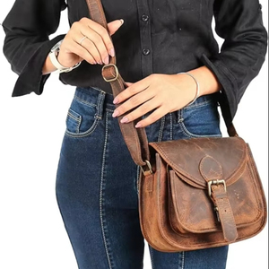 Hippe femmes mode Vintage Style cuir bandoulière sac à bandoulière fermeture éclair toile doublure voyage cartable sac à main - Product Image 1