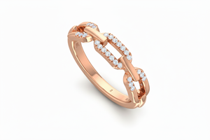 Anillo de Moda Moderno con Cadena y Diamantes en Oro de 14K |   Diamante de Corte Brillante Redondo de 0.13 Quilates - Product Image 4