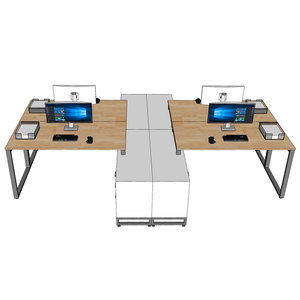 Set of 4 Minimalist Luxury Modern <b>Desks</b> with Cabinets 340x240cm Rubber Wood Steel Iron Legs HBRT082 for <b>Study</b> or Office Use - Product Image 5