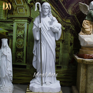 Statue religieuse en marbre blanc grandeur nature de <span class=keywords><strong>jardin</strong></span> Sculpture sacrée de Jésus et de mouton pour les jardins d'église et la décoration intérieure chrétienne - Product Image 1