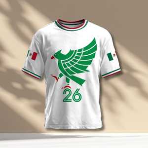 Maglia Promozionale Unisex per Tifosi di Calcio Messico WC 2026, T-Shirt Tricolore con Grafica Aquila - Product Image 1