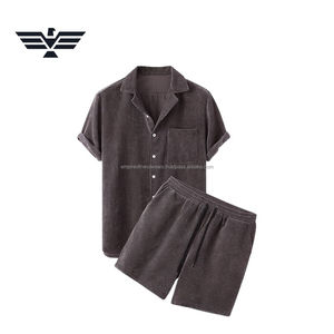 Mens Summer Casual Lounge <b>Set</b> Textured <b>Knitted</b> Weave Short Sleeve Shirt Elastic Waist Shorts Lightweight Sublimation 320g <b>Set</b> - Product Image 1