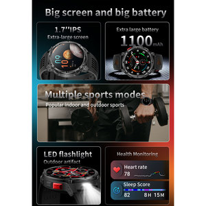 HT33 Smart Sports Watch 1.7 Inch IPS Display 1100mAh Battery Compass Sleep Tracking Unisex Waterproof IP68 - Product Image 2
