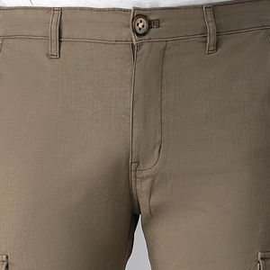 กางเกงขาสั้นผ้าแคนวาสสำหรับผู้ชายผ้าแคนวาสเอวกลางตรงปรับแต่งได้ทำจากผ้าฝ้าย100% สีมะกอก - Product Image 2