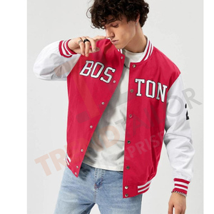 Chaqueta Universitaria de Diseñador para Hombre, Venta al por Mayor de Fábrica, Cuello de Béisbol con Gráfico de Letras y Ribete a Rayas - Product Image 1