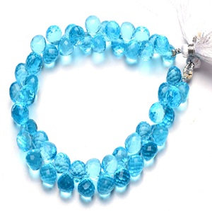 Calidad súper fina, Topacio azul cielo, cuarzo hidráulico facetado, 8mm aprox. Forma de cebolla Briolette 8 pulgadas Full Strand Stone Beads - Product Image 5