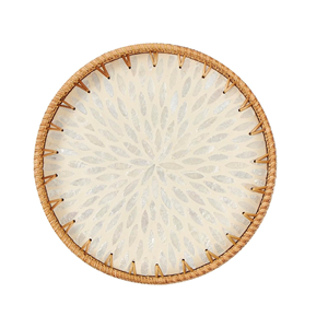 Plateau tendance chaud plateau de service en rotin naturel MOP incrustation plateau tissé décoratif pour table basse en gros du Vietnam - Product Image 6