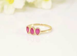 Joyería fina de Plata de Ley 925, oro de 18 quilates, anillo de tres piedras con corte de pera relleno de vidrio de rubí único, dedos de fiesta de compromiso de boda - Product Image 3