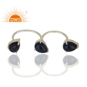 Best Selling Fine Sterling Silver Natural Blue Corundum Gemstone Double <b>Finger</b> <b>Ring</b> Designer Jewelry For Women Gift For Her - Product Image 3