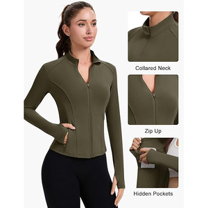 Veste de yoga douce pour femmes, tissu extensible en nylon et élasthanne, fermeture éclair athlétique, légère, confortable, couvre-vêtement d'entraînement - Product Image 3