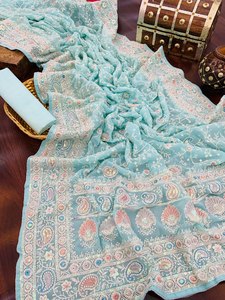 Designer de haute qualité Georgette Saree avec Heavy Fox Sequence Work Style indien Wedding Party Wear Heavy Blouse - Product Image 2
