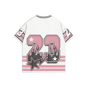 Uniforme de football américain à manches courtes et col en V pour hommes, streetwear, coupe ample, maille respirante, 100% polyester, été - Product Image 2