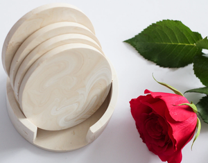 Ensemble de sous-verres en marbre avec support Couleur beige minimaliste Effet facile à utiliser Fait à la main Décor à la maison Verres Ustensiles de cuisine - Product Image 3