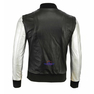Premium Quality Inspired Varsity <b>Jacket</b> Stylish <b>Mens</b> Black Wool <b>White</b> Leather Sleeve Outerwear - Product Image 2