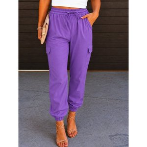 Pantalon parachute pour femme à taille haute, avec cordon de serrage, poches et ourlet élastiqué, 35716 - Lilas - Product Image 1