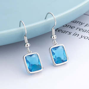 Orecchini Pendenti in Argento Sterling con Acquamarina e Cristalli - Product Image 2