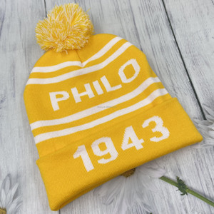 Set di Accessori Invernali Sigma Gamma Rho PHILO 1943 per Sorority, <span class=keywords><strong>Sciarpa</strong></span>, Cappello e <span class=keywords><strong>Guanti</strong></span> in Maglia Acrilica, Scudo Giallo Oro Bianco per Donne - Product Image 2