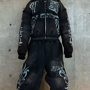 Chándal de invierno para hombre, de algodón grueso, con estampado personalizado por transferencia térmica, estilo urbano, con acabado lavado ácido y logotipo personalizado - Product Image 3