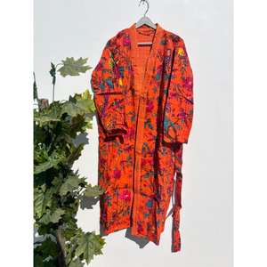 Cotton Kantha Kimono Indian Handmade Kantha Quilt Jacket Beach Wear Hand Stitch Kantha Robe <b>Long</b> Bath Robe <b>Dressing</b> <b>Gown</b> - Product Image 1