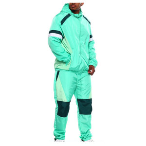 Último estilo chaqueta con capucha y pantalón Panel trabajo rayas rompevientos conjuntos ajuste Regular 100% poliéster hombres chándal ropa de entrenamiento - Product Image 3