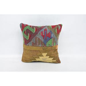 Oreiller Kantha en laine multicolore patchwork 16x16 pouces Coussin décoratif tissé avec motif vintage - Product Image 1