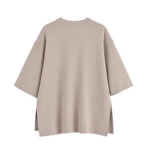 เสื้อยืดแขนสั้นสองด้านสำหรับผู้หญิง ฤดูร้อน 2026 พิมพ์ลาย 3 มิติ แต่งผ้าปะติด สไตล์สตรีทแวร์ คอซิป มีรู  ผ้าฝ้าย 100%  รับสกรีนโลโก้ - Product Image 3