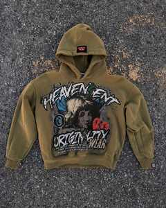 Invierno personalizado DTG impresión Logo ácido lavado peso pesado algodón Unisex recortado cuadrado desgastado Zip up Sudadera con capucha - Product Image 1