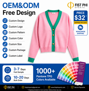 เสื้อคาร์ดิแกนคอวี แขนยาว ปักลาย ระบายอากาศได้ดี ติดกระดุมเม็ดเดียว สีชมพูเขียว มีกระเป๋า  รุ่น Custom 190-8 Alpha Sorority  ถักจากอะคริลิก - Product Image 1