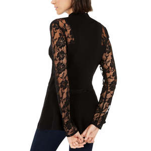 INC International Concepts Maglione da donna con peplum in pizzo nero, taglia piccola - Product Image 2