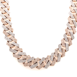 Premium Diamond 8mm Cuban <b>Chain</b> Two Tone Rose Gold and White Silver Hip Hop Luxury for Certified 14K 16 Inch - Product Image 1