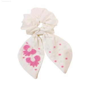 Elegante cabello personalizado con cuentas scrunchie mano con cuentas lazo para el cabello bordado a mano semilla con cuentas scrunchies niños con cuentas Scrunchies - Product Image 4