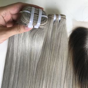 Ombre # 1b/gris couleur os droit brut vietnamien cheveux vierges faisceaux de cheveux humains non traités génie trame avec fermeture à lacet - Product Image 5