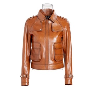 Vente en gros de blouson aviateur coupe-vent nouveau style personnalisé pour femmes en fourrure de mouton d'agneau véritable avec rembourrage en cuir PU vestes classiques en coton - Product Image 5