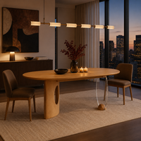 Table de salon ovale moderne en bois de chêne avec pieds en acrylique transparent pour la maison, l'appartement, l'hôtel, la salle à manger