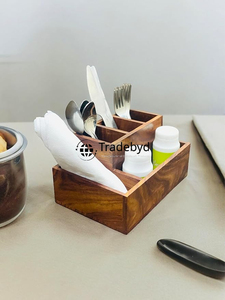 Eco Friendly Handmade Premium Quality Wooden Kitchen <b>Cutlery</b> Organizer <b>Standing</b> Multifunction Rustic Dining Storage Box Tradebyd - Product Image 3