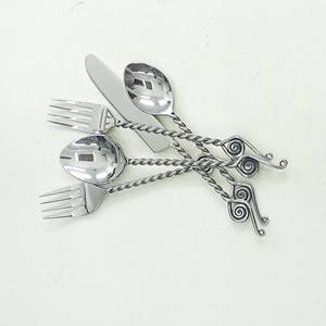 Round End Handmade <b>Plain</b> Forged Handle Stainless Steel Metal Cutlery Set Silver <b>Mirror</b> Polished Flatware - Product Image 5