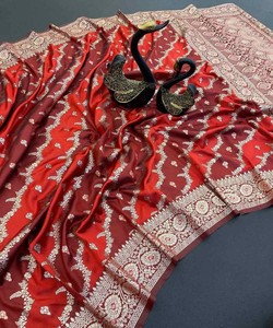 BANARASI MODA SEDA DORADA ZARI TEJIDO SAREE CON BLUSA SIN COSTAR FESTIVAL PRECIO AL POR MAYOR ROPA ÉTNICA - Product Image 1