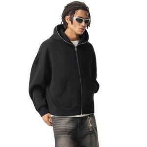 Sweats à capuche baggy en polaire pour hommes, coton lourd personnalisé, délavé à l'acide, vintage, oversize, sweat à capuche zippé Boxy Crop - Product Image 4