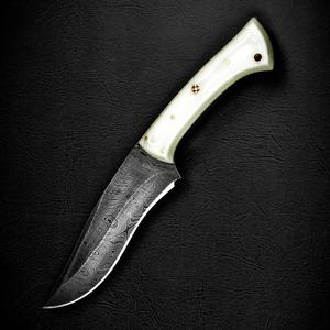 Couteau de survie en acier Damas à lame fixe, personnalisable, pour la chasse et le camping en extérieur, manche G10, étui en cuir, fabricant OEM - Product Image 1
