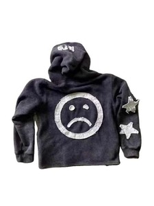 Sweat à capuche pour homme en coton 100% avec impression numérique, doublure polaire unie, coupe ample, broderie appliquée effet vieilli, idéal pour l'hiver - Product Image 3