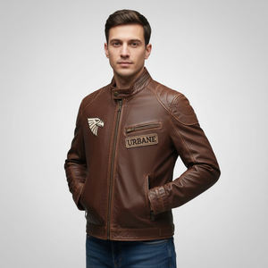 Blouson aviateur en cuir artisanal personnalisé, toile enduite, col montant, design d'hiver, respirant, coupe-vent, quincaillerie durable, à capuche, pour homme - Product Image 2