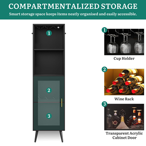 Armoire à bar haute noire moderne avec éclairage LED, porte en verre, rangement pour spiritueux, armoire à <span class=keywords><strong>vin</strong></span> autoportante pour salle à manger - Product Image 4