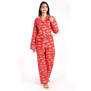 Conjunto de pijama de algodón con estampado Floral, conjunto de pijama con pantalones de manga larga, venta al por mayor - Product Image 1